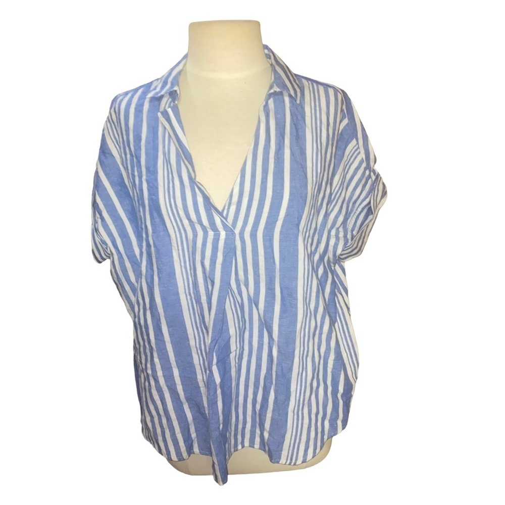 MADEWELL linen Courier Button-Back Shirt in Hinsdale Stripe size small